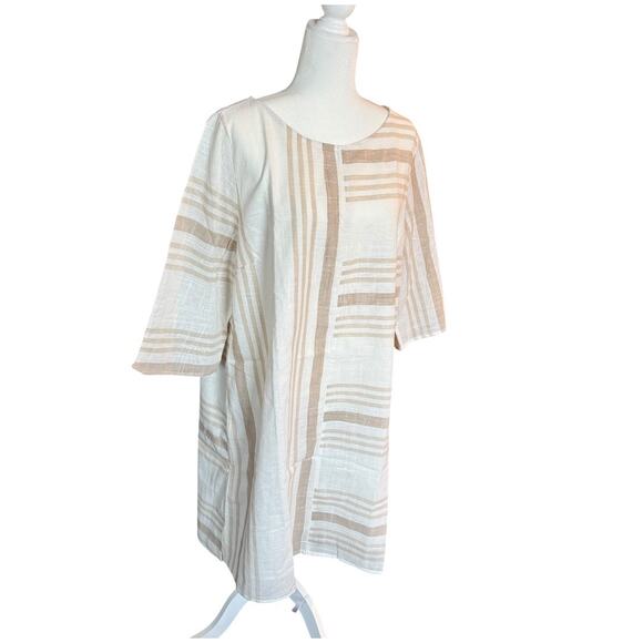 Soft Surroundings Calypso Breeze Dress XL Linen Blend Beige Tan Plaid Tunic - Picture 4 of 9